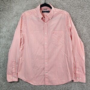 Nautica Shirt Mens Medium White Pink Gingham Check Pocket Collared Button Down